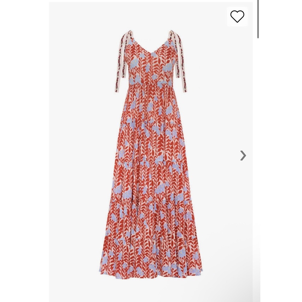 Carolina K Belen‎ Flowers Marieta Dress Red Orange Blue Floral Tiered Maxi Boho